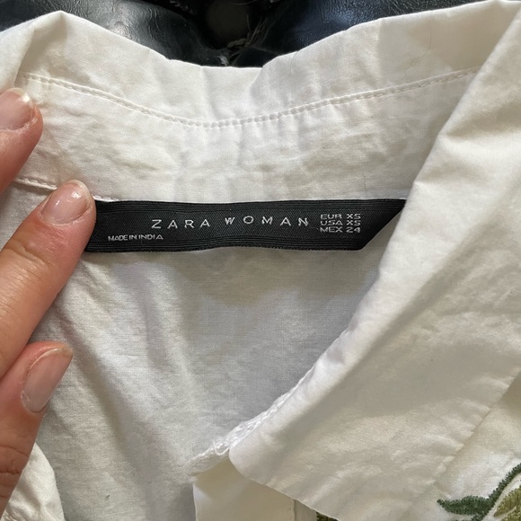 Zara White Embroidered Button zip Top size XS - Picture 4 of 7